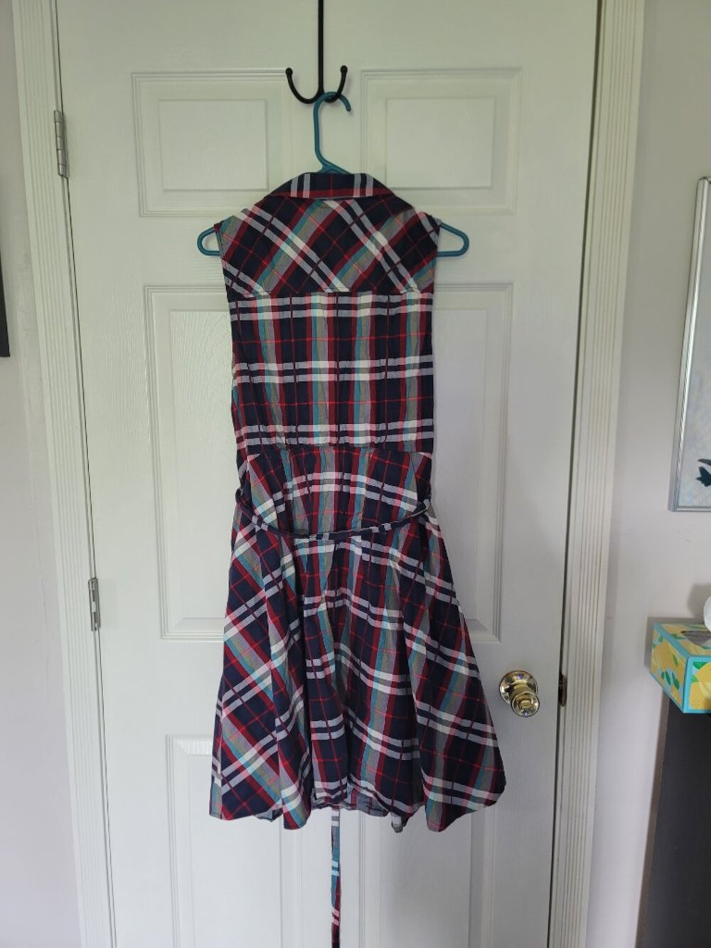 Womens red, blue, white plaid Torrid dress with waist tie and pockets - size 3 - Picture 3 of 4
